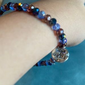 Bracelet | Handmade “Love and Peace” Glass Beads & Silver Charm Stretch Bracelet